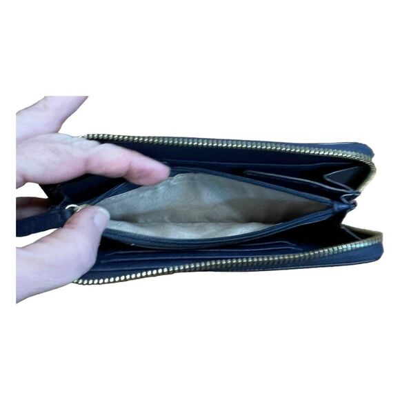 Michael Kors Jet Set Continental Wallet Navy Blue Leather Clutch Wristlet - Picture 8 of 9